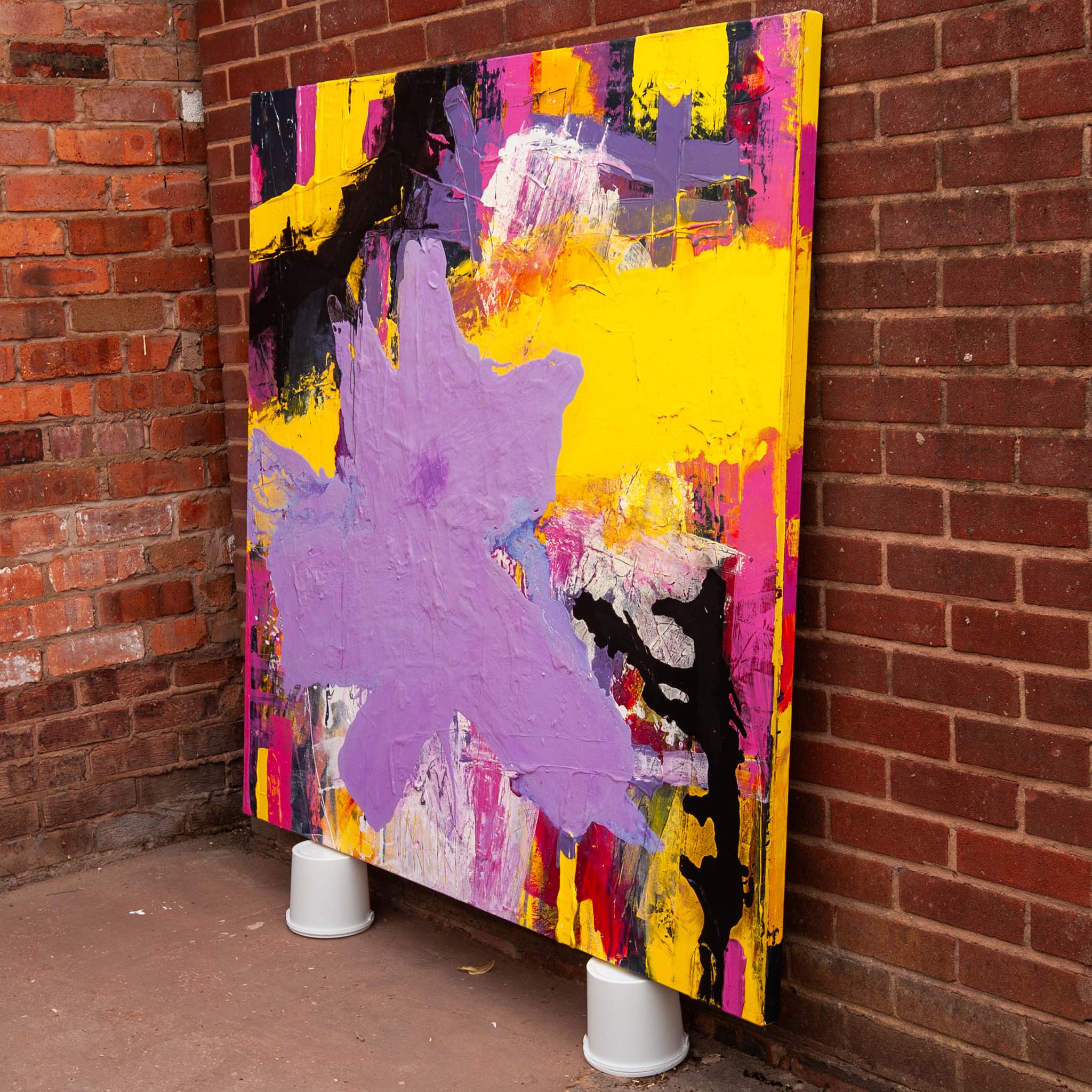 Detail of paint layers and squeegee texture in purple and yellow section of Original Abstract No. 2315