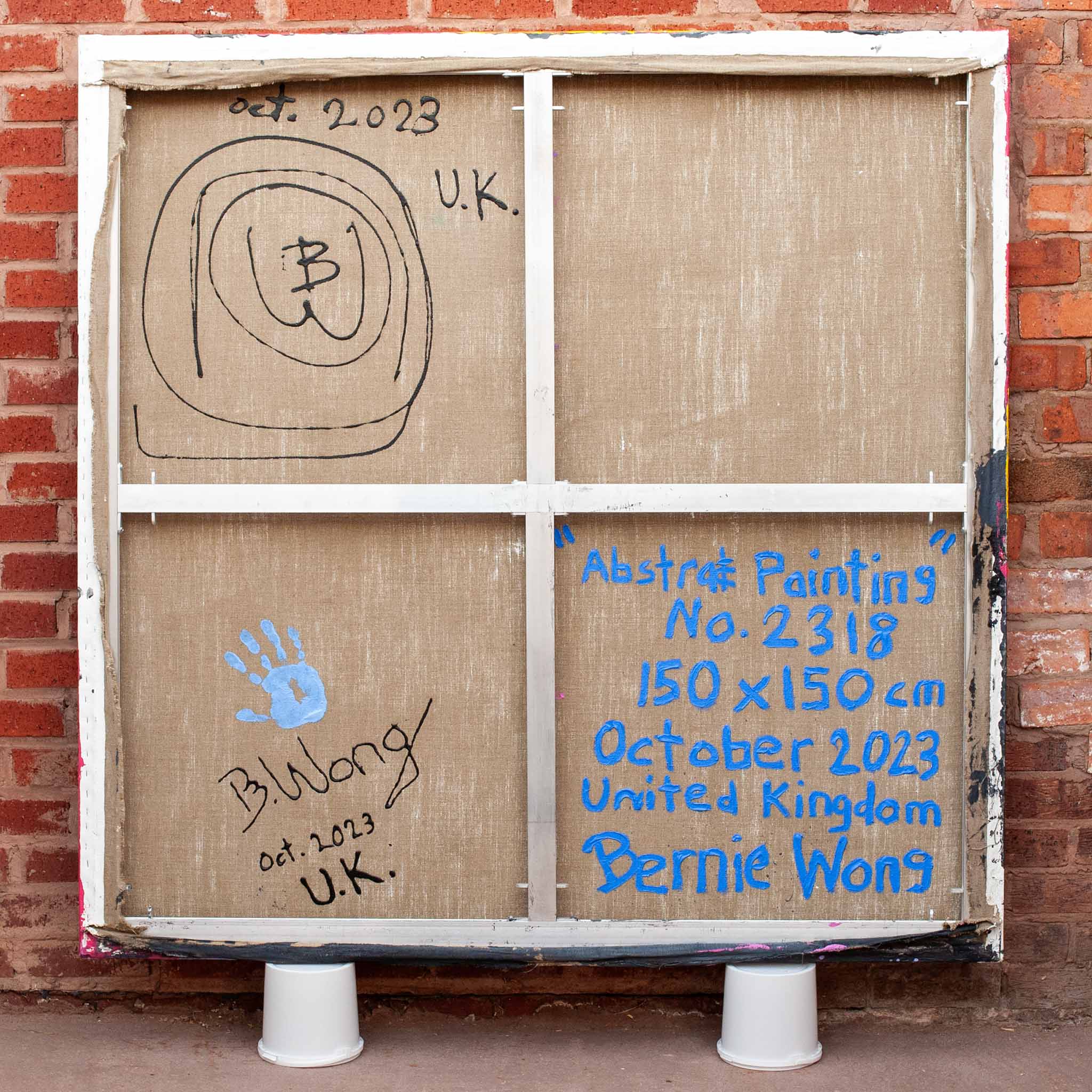 Rear view of Original Abstract No. 2318 showing aluminium stretcher and mounting detail