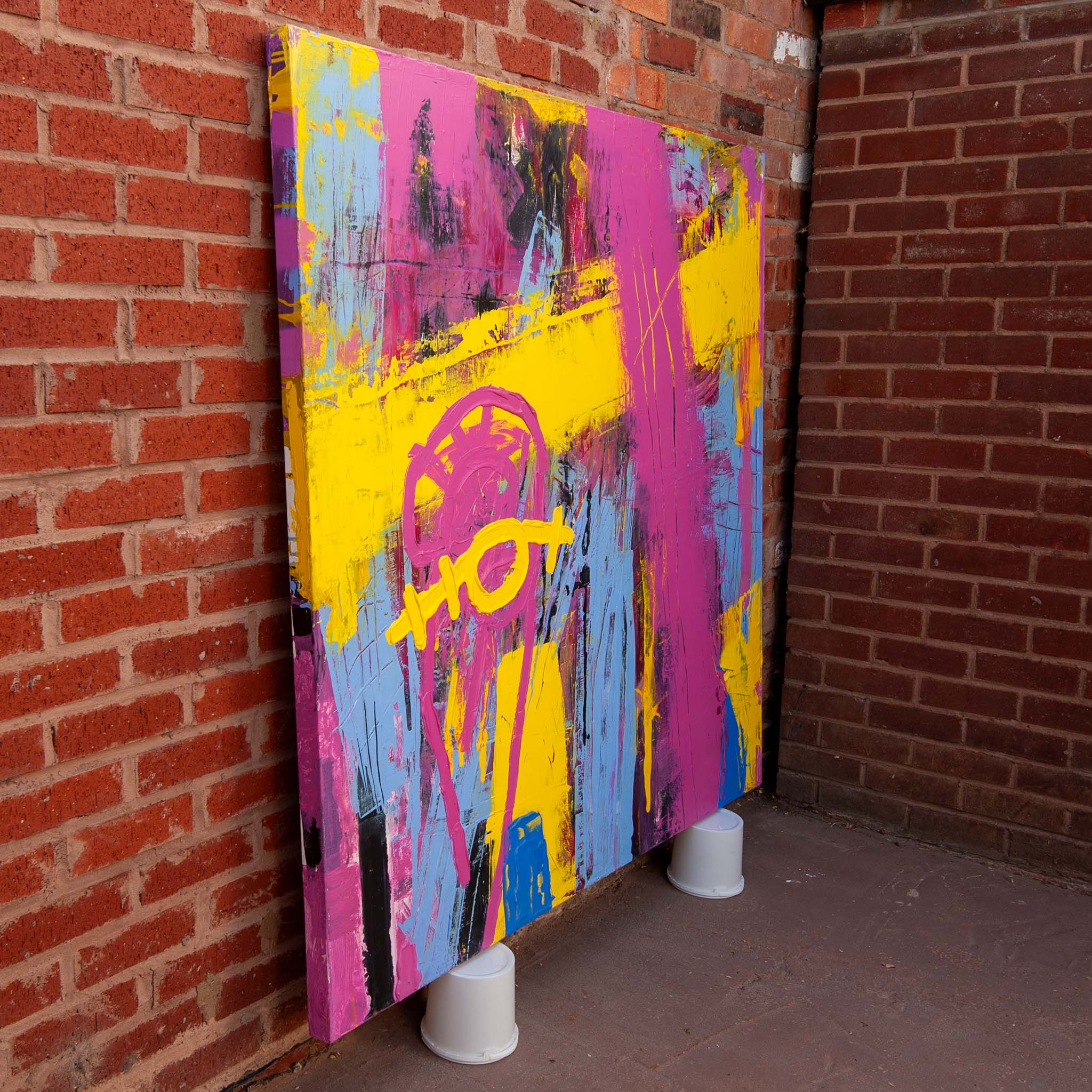 Side view of Original Abstract No. 2320 showing surface depth and matt finish on aluminium stretcher