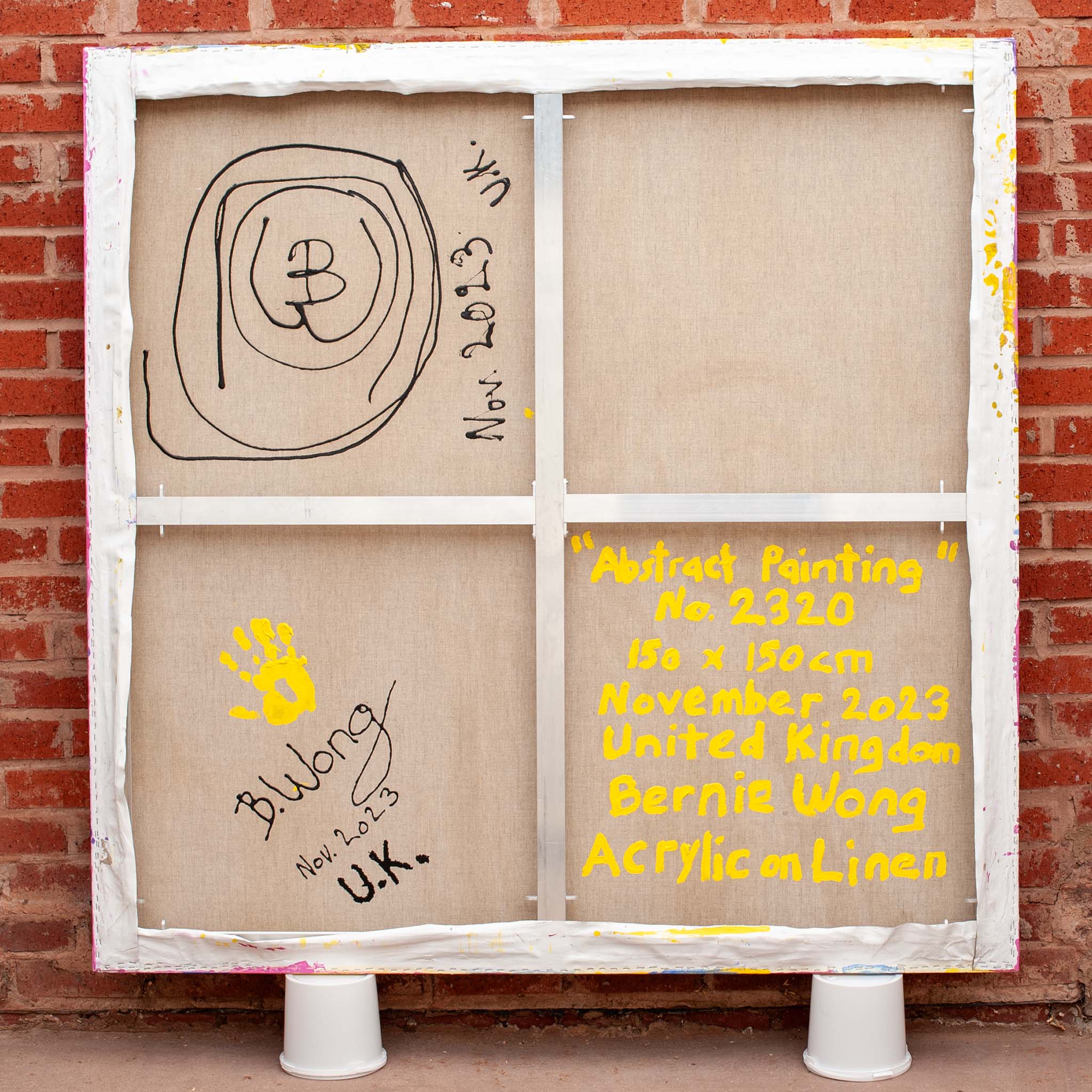 Rear view of Original Abstract No. 2320 showing aluminium stretcher and mounting detail