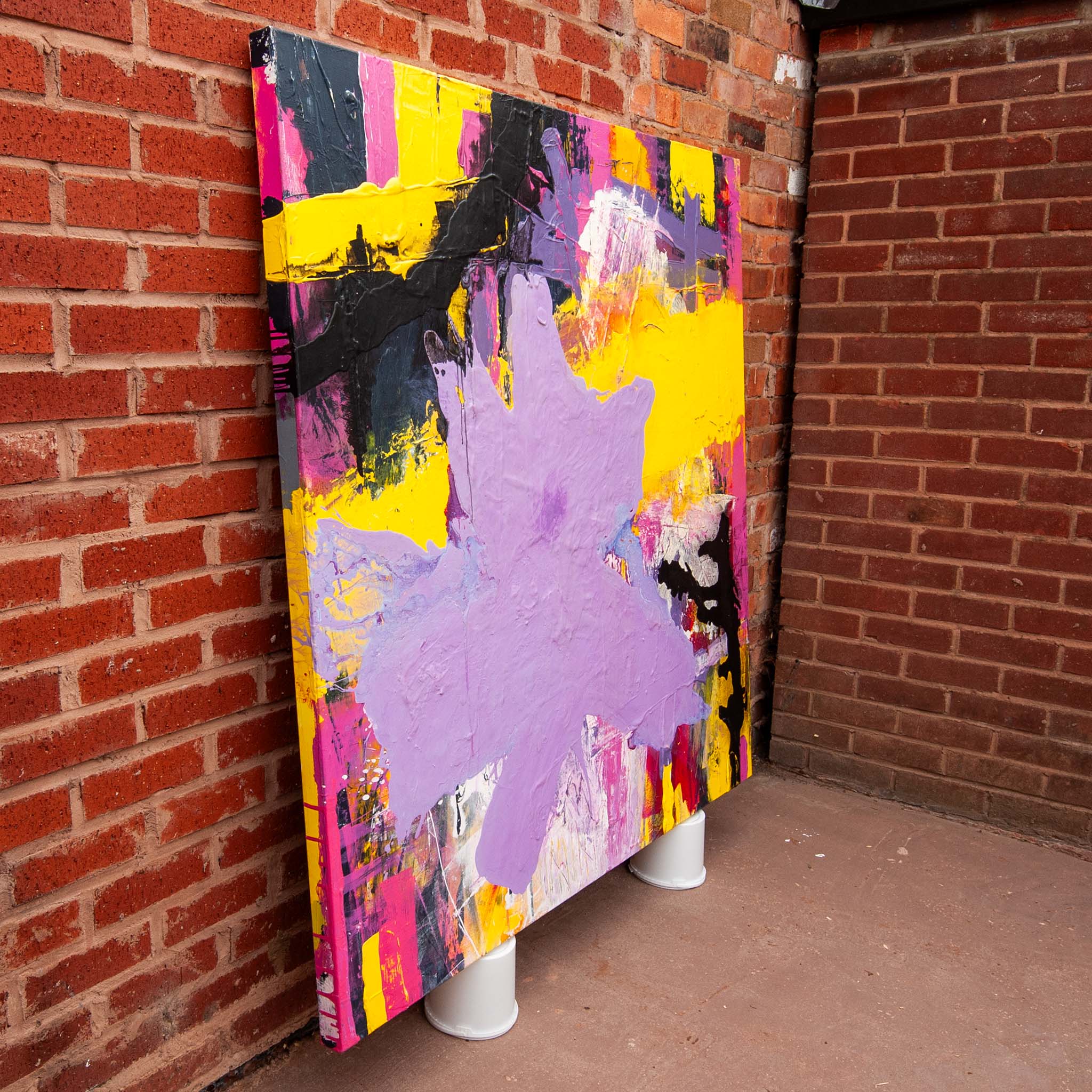 Side view of Original Abstract No. 2315 showing texture and matt finish on aluminium stretcher