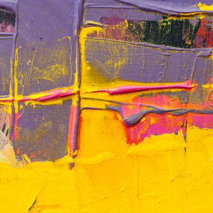 Abstract art with yellow, purple, and pink colors