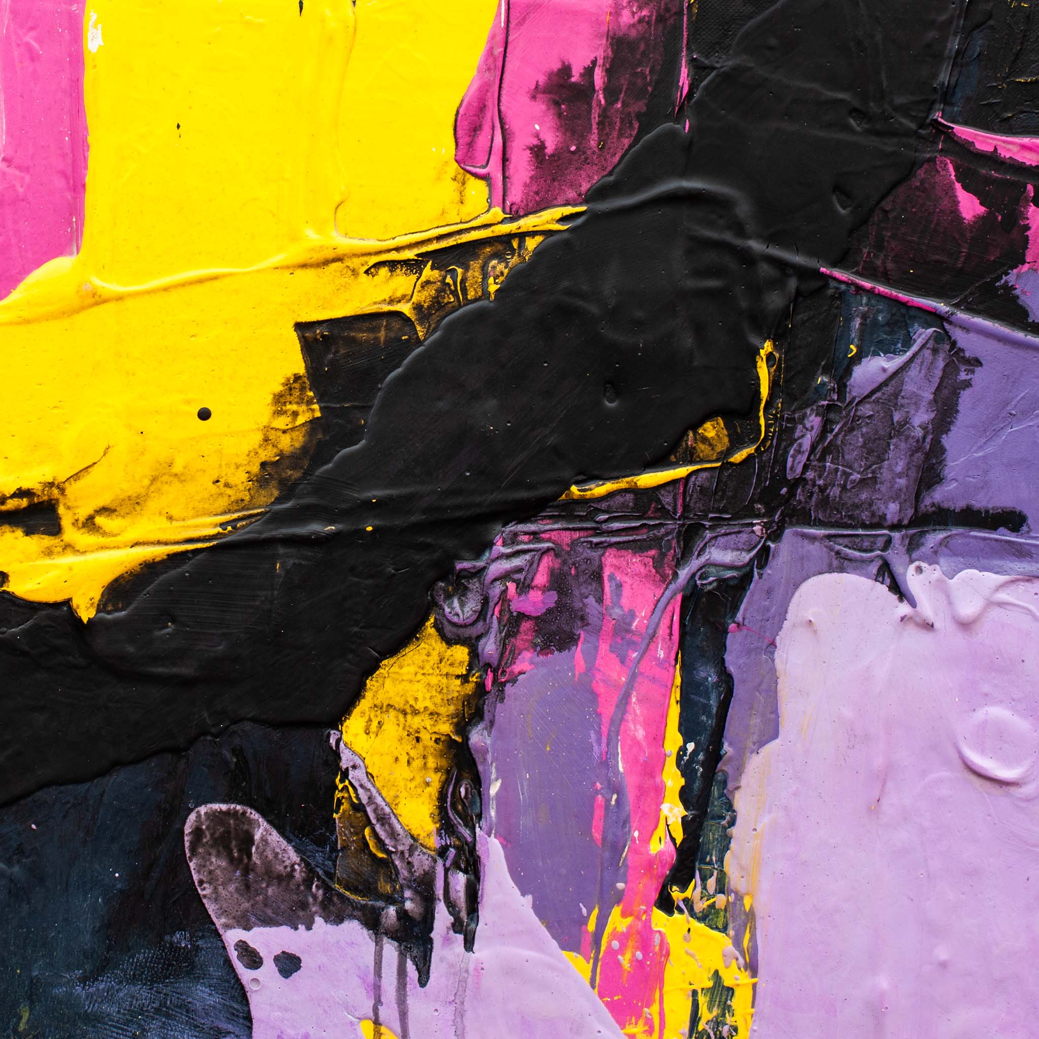 Abstract art with black, yellow, and purple colors