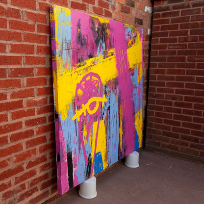 Side view of Original Abstract No. 2320 showing surface depth and matt finish on aluminium stretcher