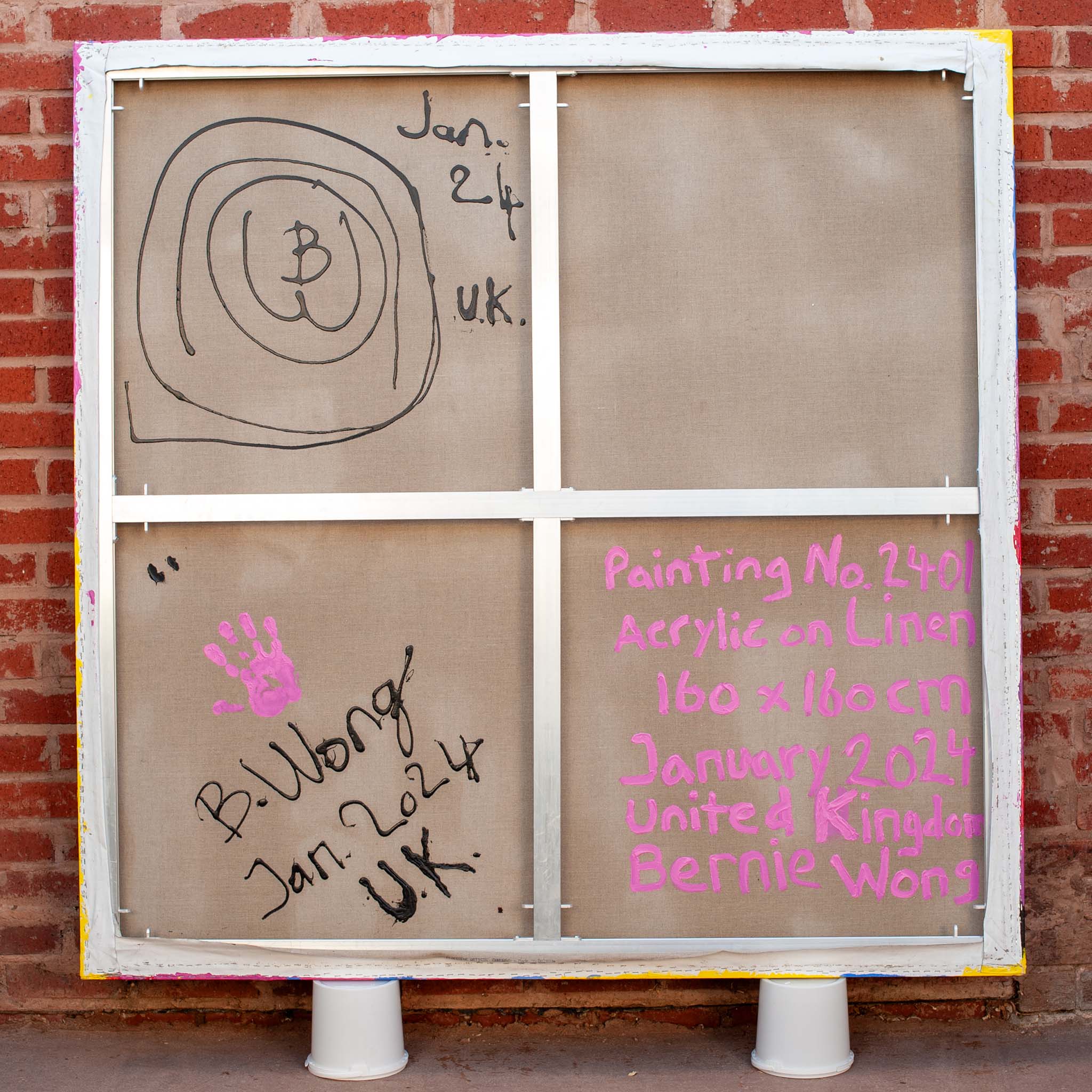 Rear view of Original Abstract No. 2401 showing aluminium stretcher and mounting detail