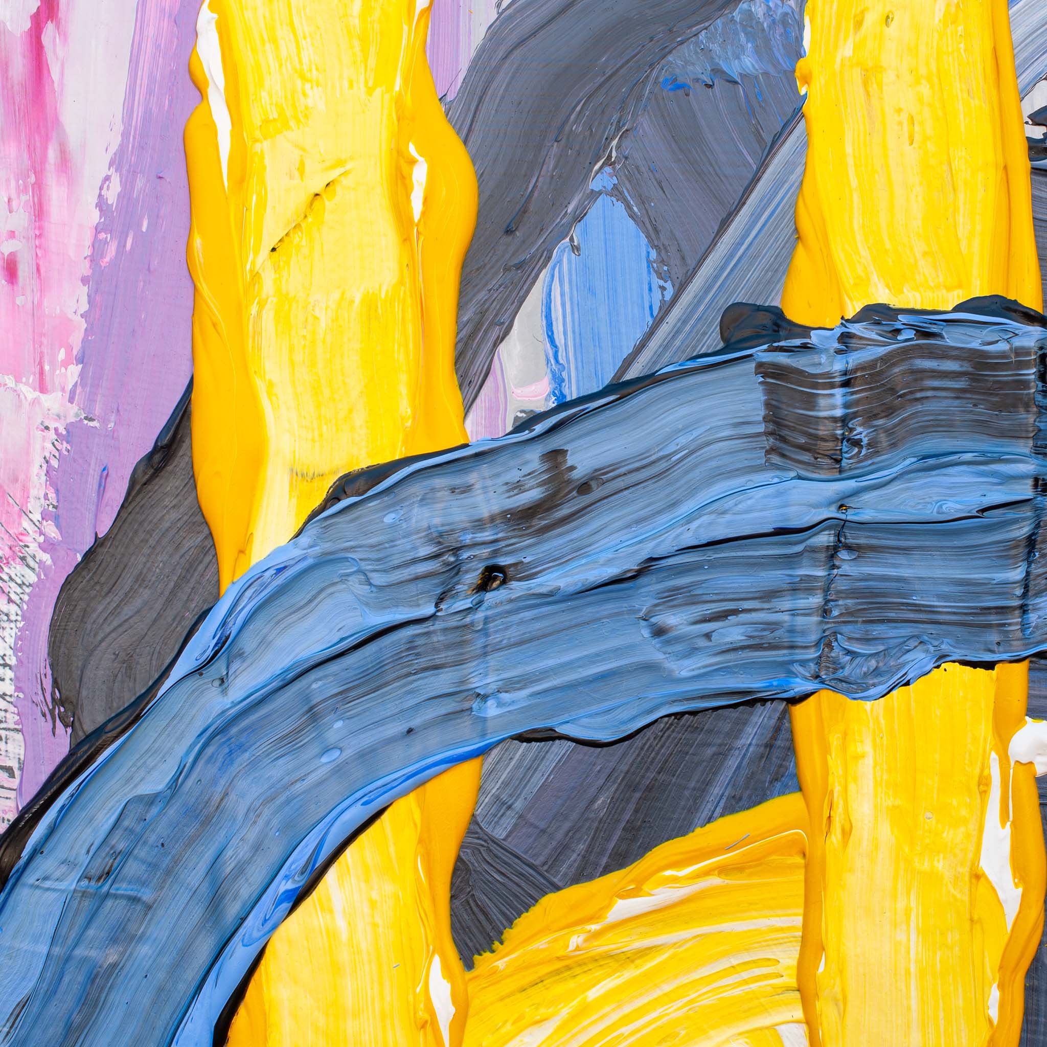 Detail of blue and yellow layered areas showing tonal variation on Original Abstract No. 2405
