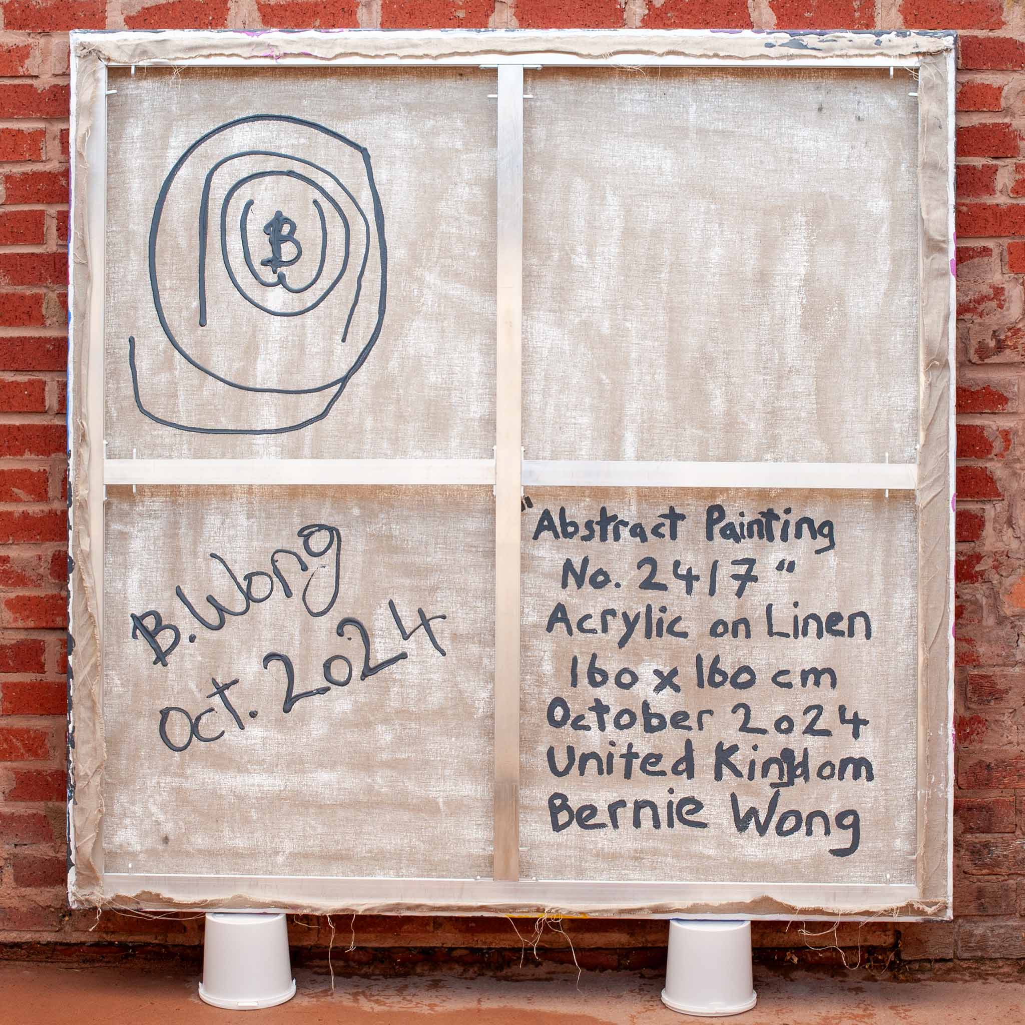 Rear view of Original Abstract No. 2417 showing aluminium stretcher and mounting detail